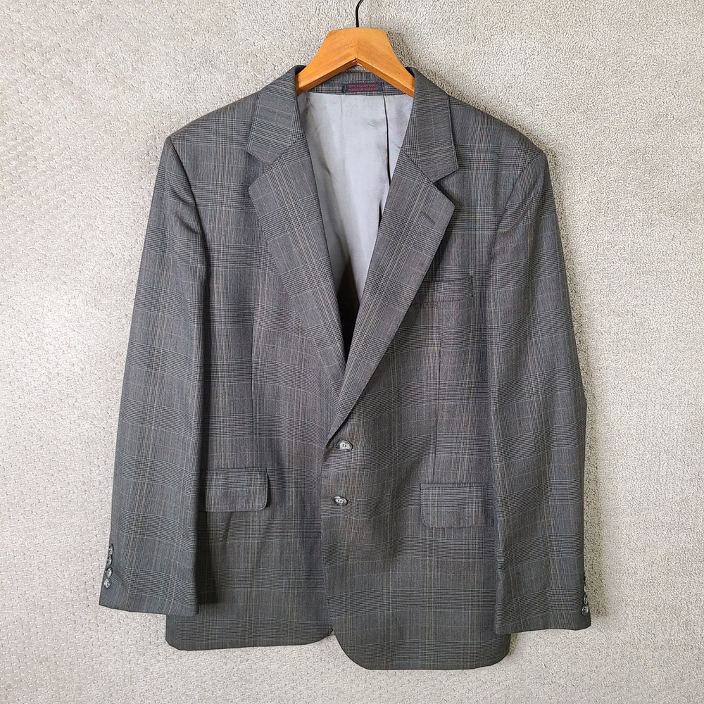 English Manor Jacket Mens 42R Gray Plaid Blazer Two Button Formal Suit Coat